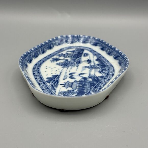 Mottahedeh Vista Alegre Charleston Blue Canton Chinoiserie Relish Trinket Plate - Picture 7 of 10